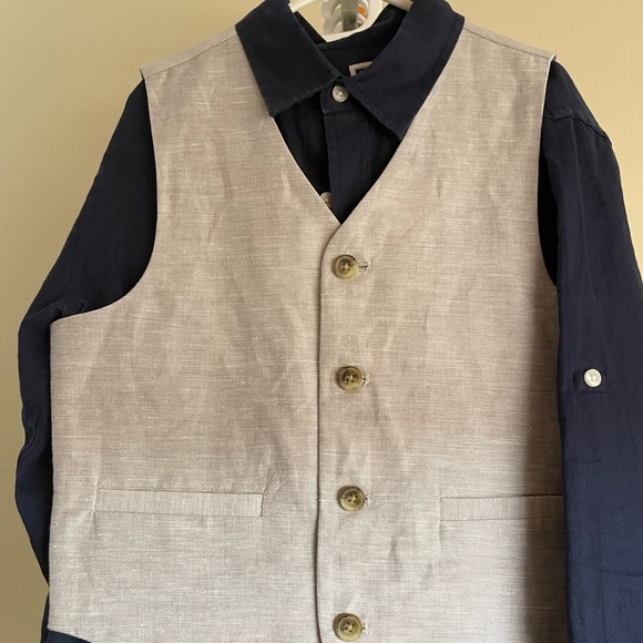 JANIE & JACK Blue & White Check Long Sleeve Shirt & Vest - Picture 2 of 8